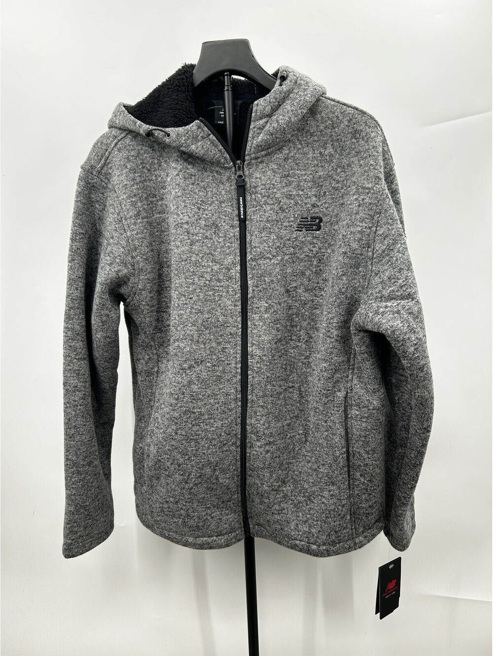 New Balance Mens Grey Textured Sherpa Lined Full Zip Hooded Jacket Size M